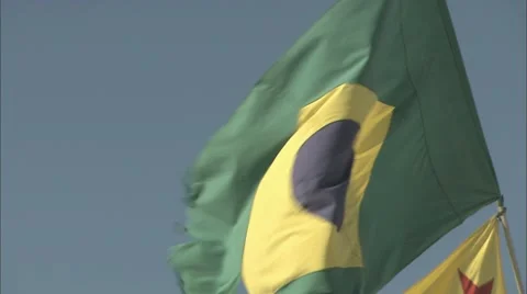 A Brazilian flag blowing in the wind Stock Footage 68446427