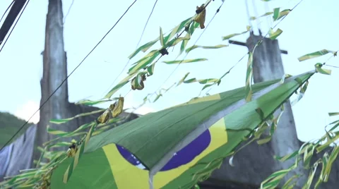 Brazilian flag at favela Stock Footage 68103242