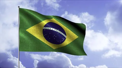 The Brazilian flag. Motion. A developing flag of a Latin American country, a Stock Illustration