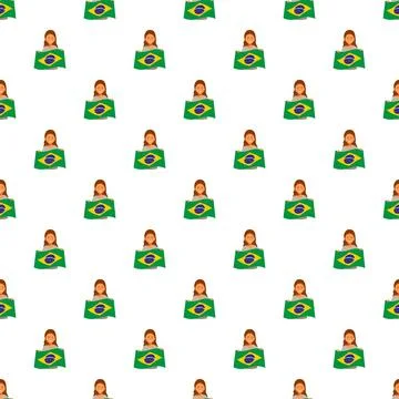 Brazilian flag pattern with cheering fan woman Stock Illustration
