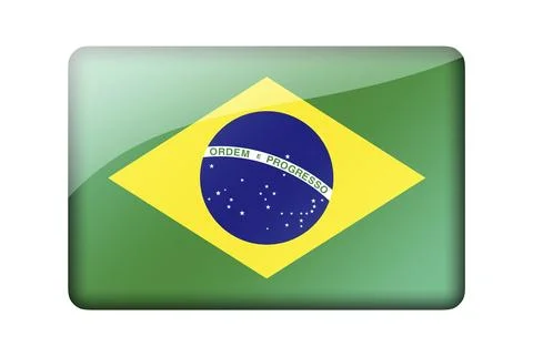 The Brazilian flag. Rectangular glossy icon. Isolated on white background Stock Illustration