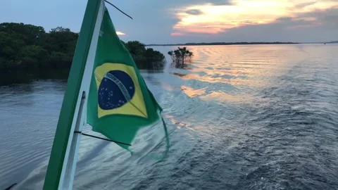 Brazilian Flag Waving on the River Stock Footage 296448967