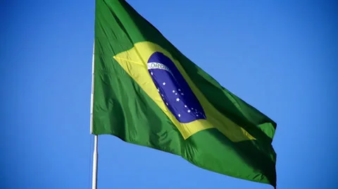 Brazilian Flag waving at wind 库存影片 37244662