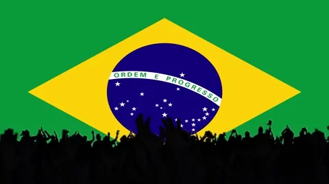Brazilian flags with people on background Stock Footage 62858728