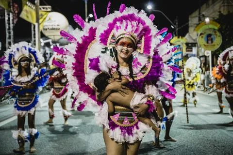 Brazilian maracatú during street carnival Stock Photos