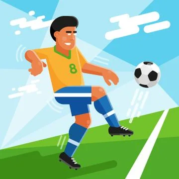 Brazilian soccer player with ball on football field Stock Illustration