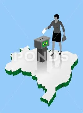 Brazilian woman citizen voting for Brazil election over an 3D Map Stock Illustration