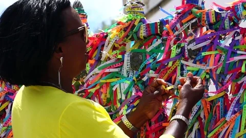 Brazilian Woman Praying at Bonfim Church, Salvador, Bahia, Brazil Stock Footage