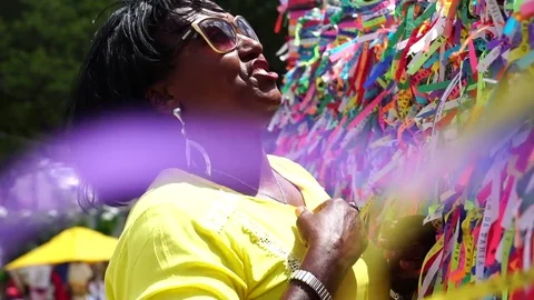 Brazilian Woman Praying at Bonfim Church, Salvador, Bahia, Brazil Stock Footage