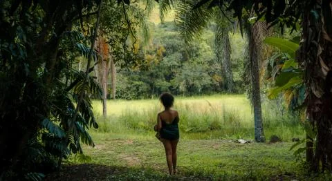 Brazilian Woman Standing in the Jungle Stock Photos