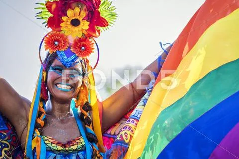 Brazilian Woman Wearing Colorful Costume at Carnival 2016 Rio de Janeiro, Brazil Stock Photos