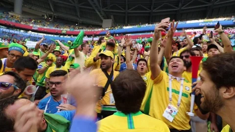 Brazilians sing after the victory against Costa Rica during Fifa World Cup 2018 Stock Footage