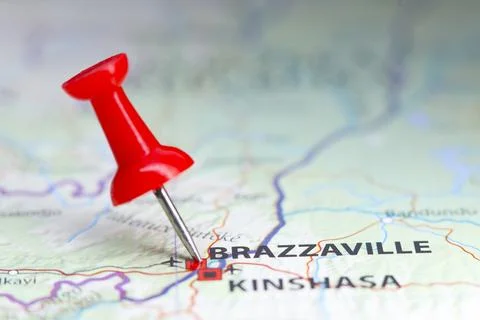 Brazzaville, Congo pin on map Stock Photos
