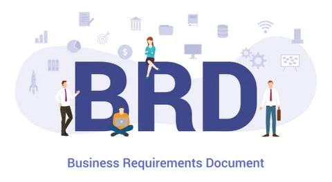 Brd business requirements document concept with big word or text and team peo Stock Illustration