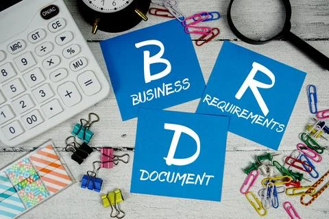 BRD Business Requirements Document text phrase of business and financial co.. 스톡 사진