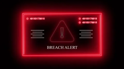 Breach alert hacking warning message symbol neon animation Video stock 325084356