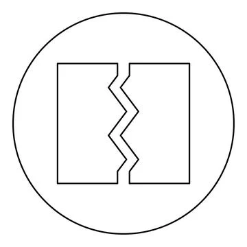 Breach broken torn tear object document icon in circle round black color ve.. Stock Illustration