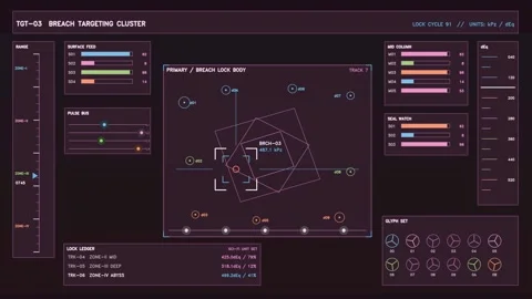 Breach targeting cluster interface with motion graphics display Stock Footage 344921868