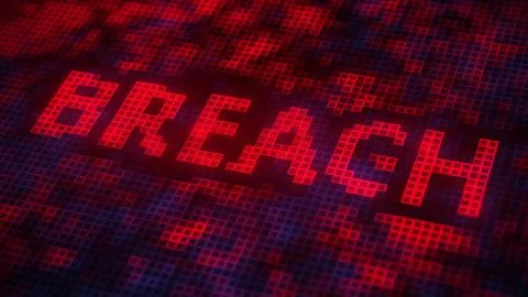 BREACH text made of pixels on the screen, 3D rendering Ilustração Stock