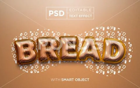 Bread 3D Text Effect PSD Golden Brown Toast Bakery Typography Warm Backdrop PSD Template