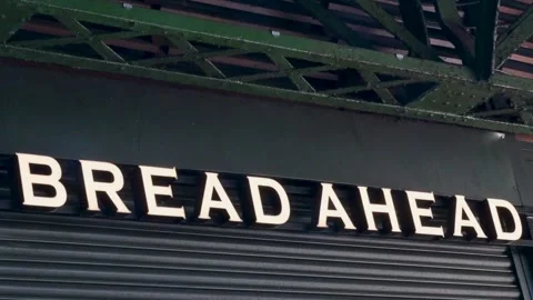 Bread Ahead Bakery Sign Under Metal Canopy, London Bridge Stock Footage 346421013