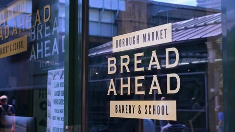 Bread Ahead Bakery Sign Under Metal Canopy, London Bridge Stock Footage 346488537