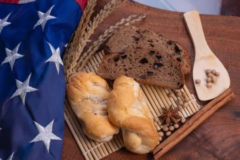 Bread and american flag Stock Photos