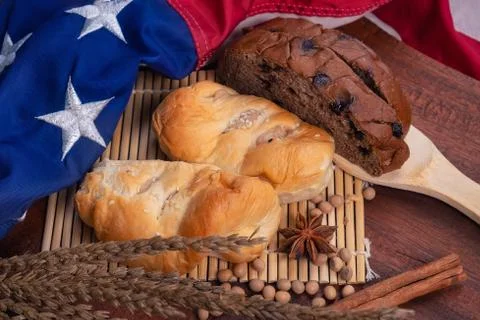 Bread and american flag Stock Photos