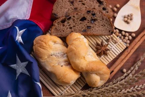 Bread and american flag Stock Photos