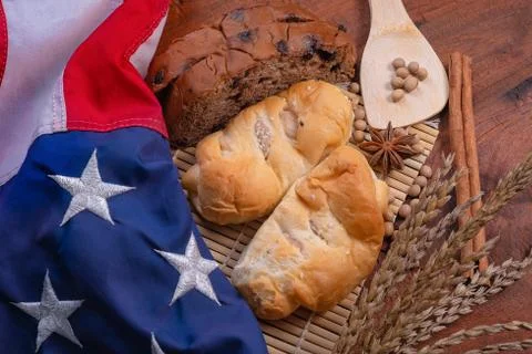 Bread and american flag Stock Photos