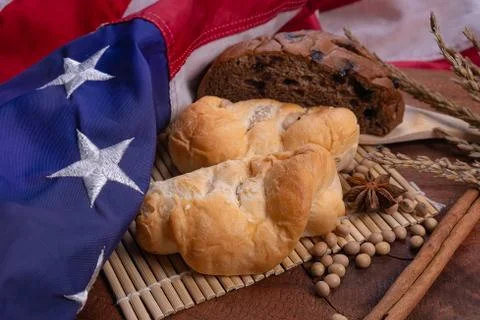 Bread and american flag Stock Photos