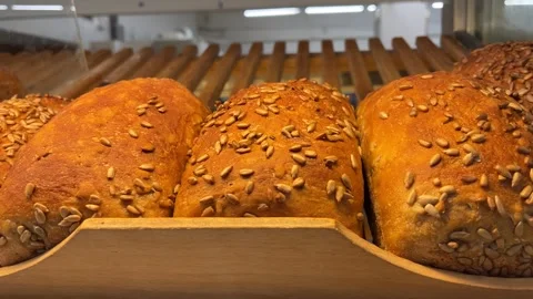 Bread and baguette in the supermarket. Bread ham. Stock Footage 247092008