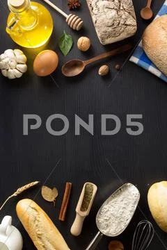 Bread And Bakery Products On Wood