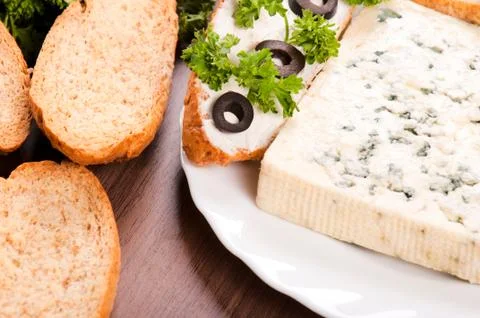 Bread and blue cheese Stock Photos