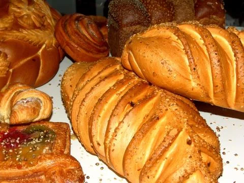Bread and bun in the range close-up 스톡 사진