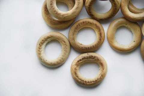 Bread and butter drying on a white background Stock Photos