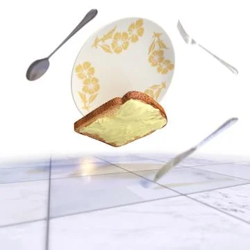 Bread and butter falling on the floor concept isolate background Stock Illustration