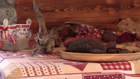 Bread and cured meats Stock Footage 79562368