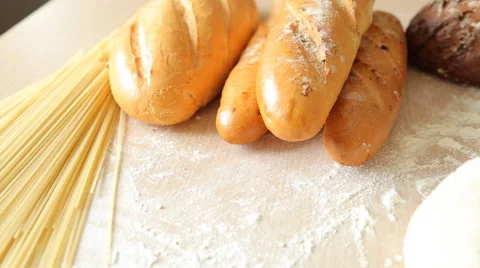 Bread and dough are on the table Stock Footage 65511601