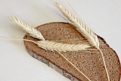 Bread and ear on a white background Stock Photos