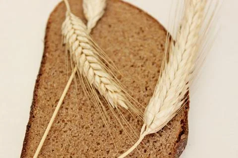 Bread and ear on a white background Stock Photos