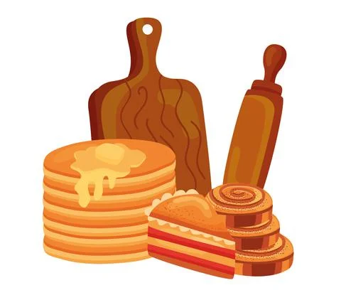 Bread and kitchen utensils Stock Illustration