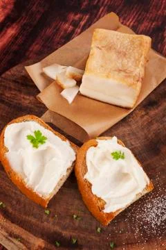 Bread and lard. Stock Photos