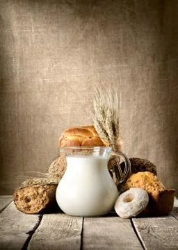 Bread and milk Stock Photos