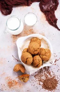 Bread and milk on a table Stock Photos