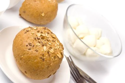 Bread and mozzarella Stock Photos