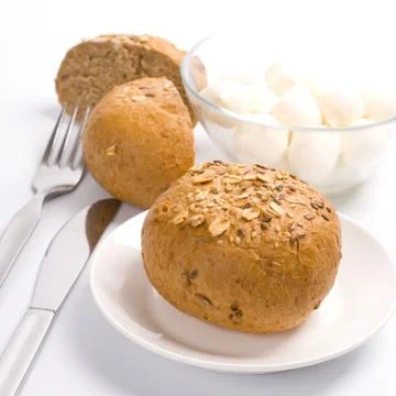 Bread and mozzarella Stock-Fotos