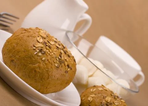 Bread and mozzarella Stock Photos