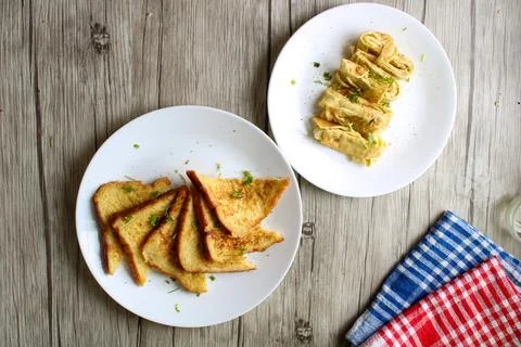Bread and omellete Stock Photos