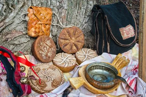 Bread and other objects of rural life Stock Photos
